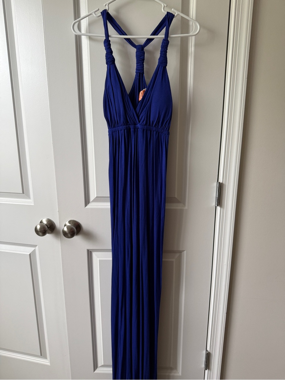 Pink Rose Royal Blue Maxi Slip Dress with Knotted Straps